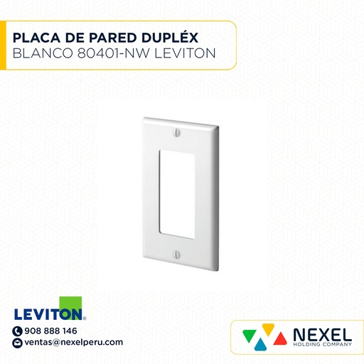 [F102517] PLACA DE PARED DÚPLEX NYLON TERMOPLÁSTICO BLANCO 80401-NW DECORA LEVITON