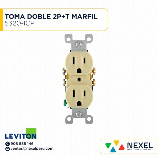 [F102132-O] OUT- TOMA DOBLE 2P+T MARFIL 5320-ICP LEVITON