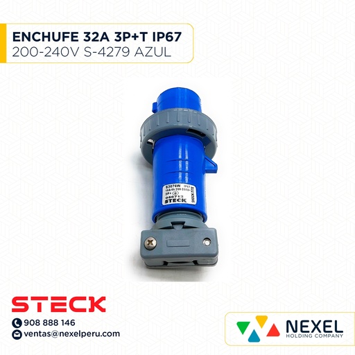 [F111324-O] OUT- ENCHUFE 32A 3P+T 220/240V 9H IP67 S-4279W AZUL STECK
