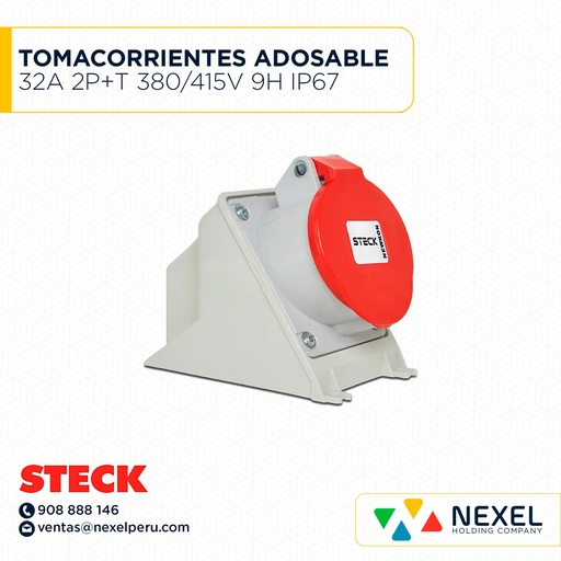 [F111323-O] OUT- TOMACORRIENTES ADOSABLE 32A 2P+T 380/415V 9H IP67 ROJO N-3209 STECK
