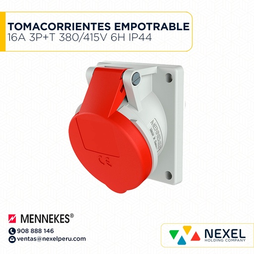 [F111319] TOMACORRIENTE EMPOTRABLE 16A 3P+T 380/415V 6H IP44 TYP:1467 ROJO MENNEKES