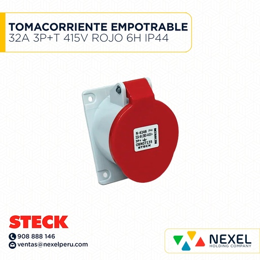 [F111118] TOMACORRIENTE EMPOTRABLE 32A 3P+T 415V ROJO 6H IP44 / N-4246 STECK