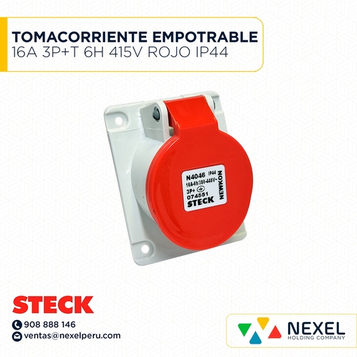 [F111092] TOMACORRIENTE EMPOTRABLE 16A 3P+T 6H 415V ROJO IP44 / N-4046 STECK