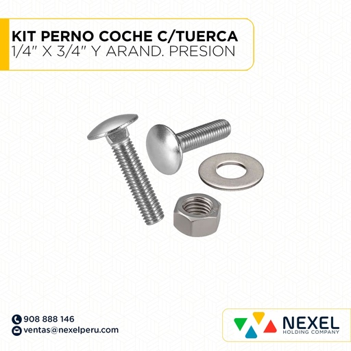 [N16137] KIT PERNO COCHE 1/4" X 3/4" C/TUERCA Y ARAND. PRESION