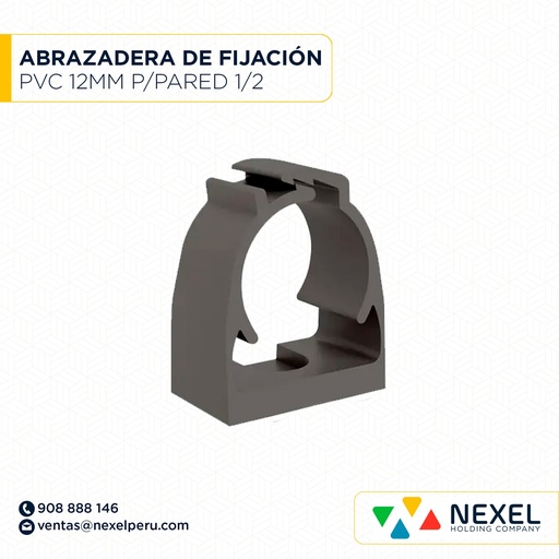 [N43674] ABRAZADERA DE FIJACION DE PVC T/ C" 12MM2 P/PARED (1/2) GRIS STANDARD
