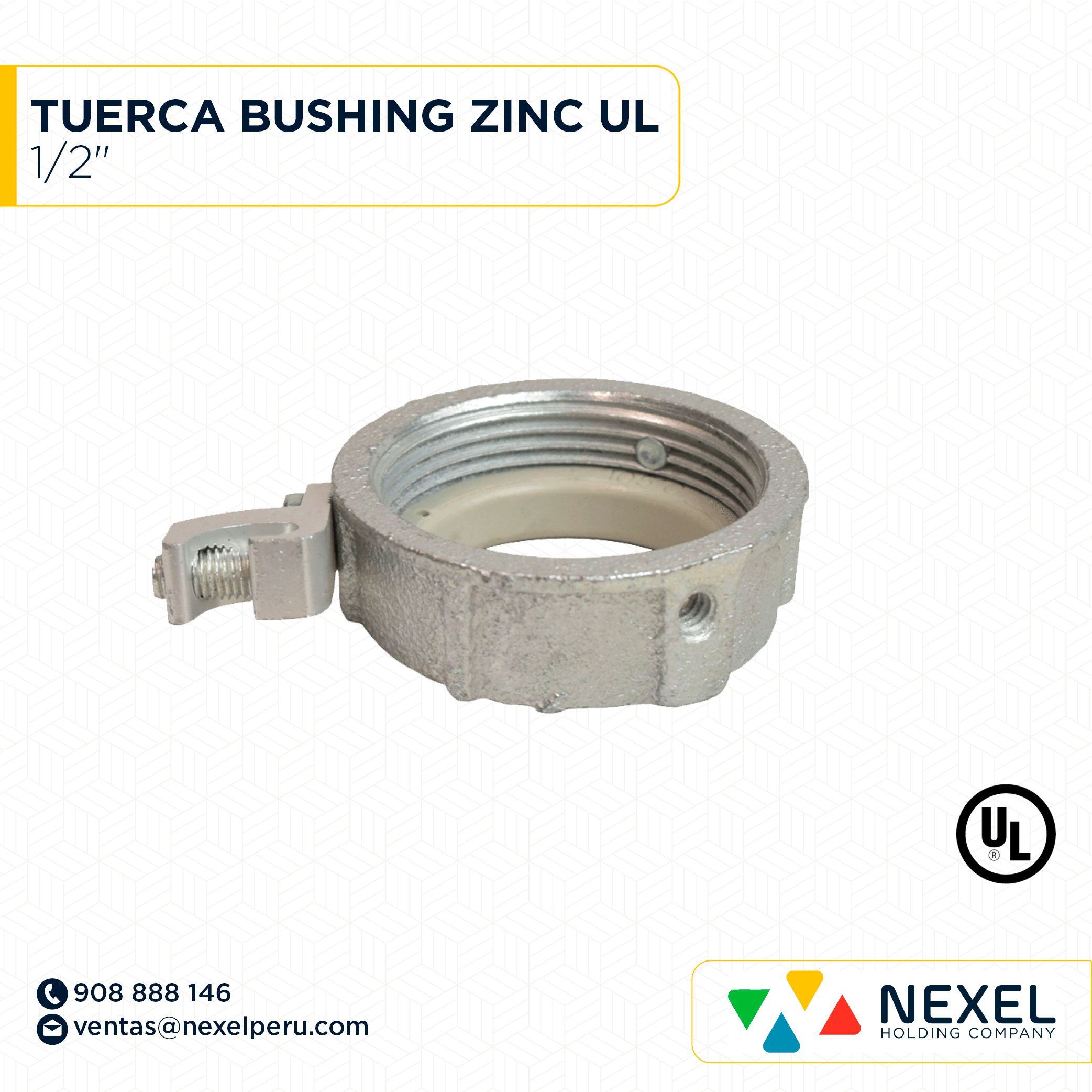 [B92324] TUERCA BUSHING 1/2" ZINC UL STANDARD