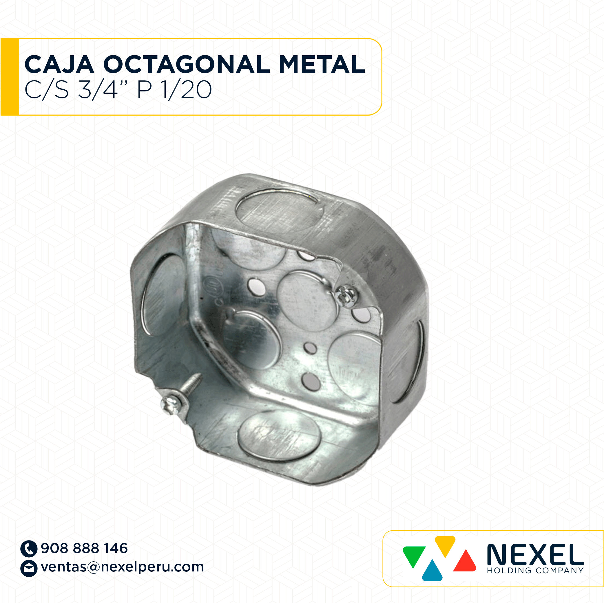 [D11582] CAJA OCTAGONAL METAL C/S 3/4" P 1/20 IMPORTADO