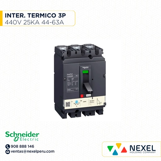 [G24656] INTERRUPTOR AUT CAJA MOLD 3P REGUL 44.1-63A 25KA 440VAC EASYPACT CVS100B LV510305 SCHNEIDER