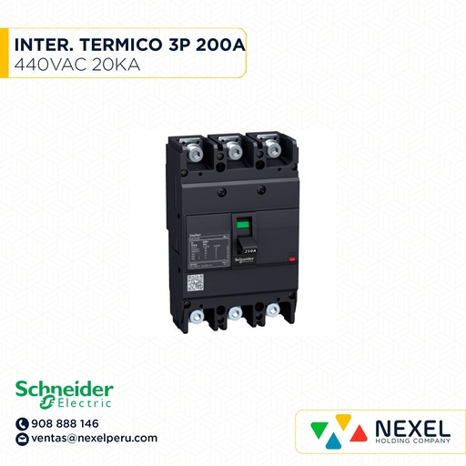 [G24647] INTERRUPTOR AUT CAJA MOLD 3P FIJO 200A 20KA 440VAC EZC250N3200 SCHNEIDER
