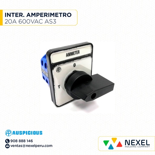 [G73043] INTERRUPTOR DE AMPERIMETRO 20A 600VAC AS33 AUSPICIOUS