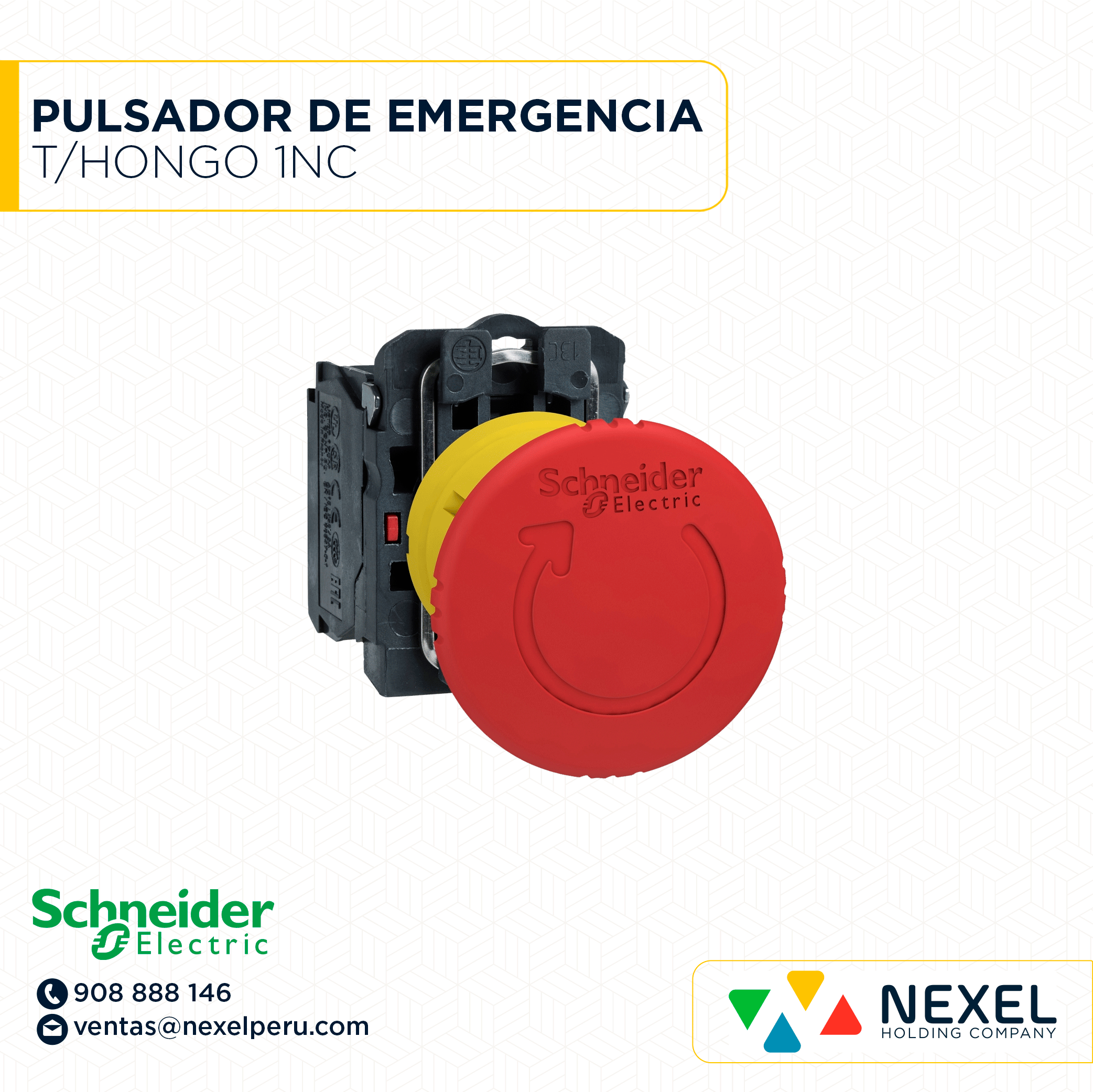 [G62802] PULSADOR DE EMERGENCIA T/HONGO GIRA P/DESENCLAVAR 1NC (GOLPE PUÑO) / XB4BS8442 + ZBE-102 SCHNEIDER