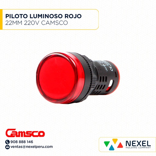 [G62776] PILOTO LUMINOSO LED ROJO 22MM 220V CAMSCO