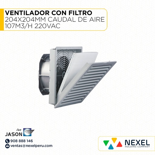 [G92764-O] OUT- VENTILADOR CON FILTRO 204X204MM CAUDAL DE AIRE 107M3/H 220VAC JASON FAN