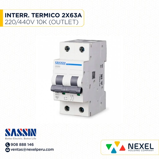 [G11076] INTERR. TERMICO RIEL DIN 2X63A 10K 220/400V SASSIN