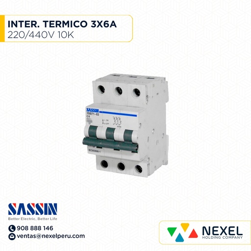 [G11072] INTERR. TERMICO RIEL DIN 3X6A 10K 220/400V SASSIN