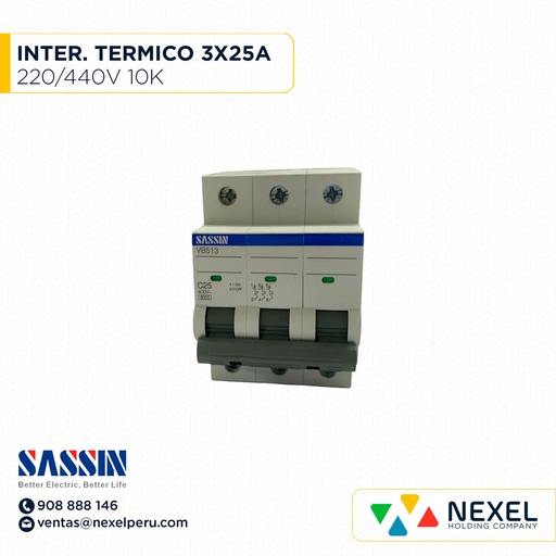 [G11070] INTERR. TERMICO RIEL DIN 3X25A 10K 220/400V SASSIN