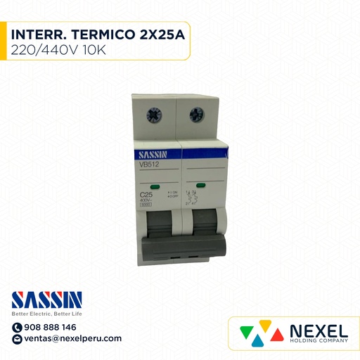 [G11065] INTERR. TERMICO RIEL DIN 2X25A 10K 220/400V SASSIN