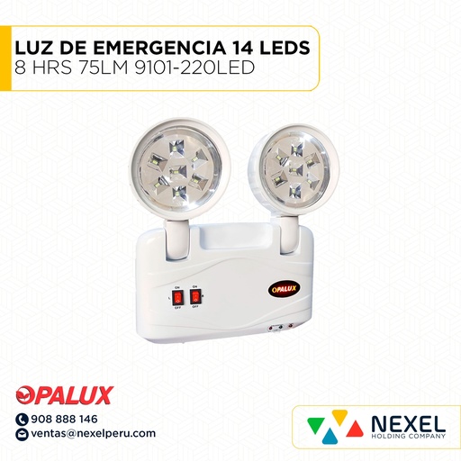 [H42962-O] OUT- LUZ DE EMERGENCIA 14 LEDS 8 HRS 75LM 9101-220LED ISO9001 OPALUX