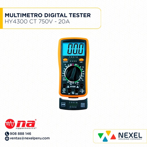 [L14285] MULTIMETRO DIGITAL Y TESTER DE CABLE HY4300 CT 750V - 20A NIPON AMERICA