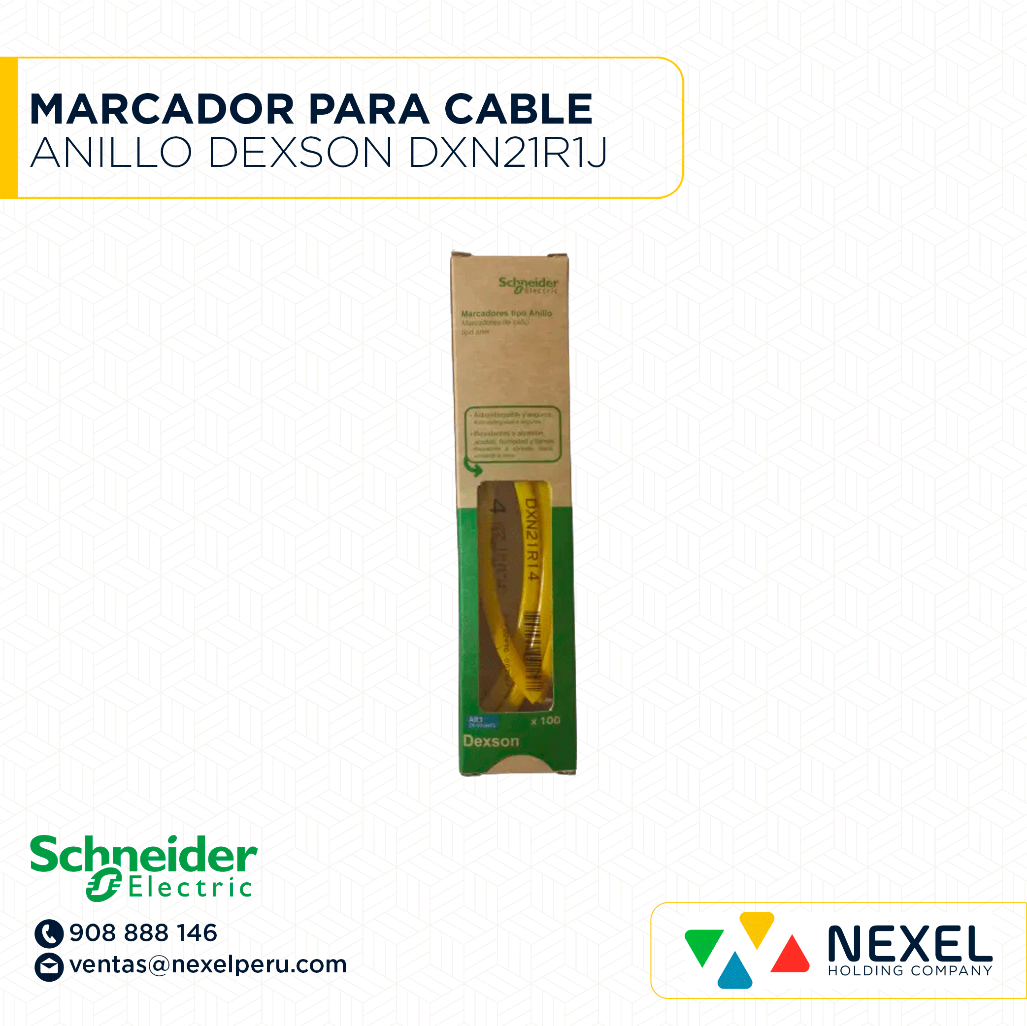 [F163130] MARCADOR PARA CABLE TIPO ANILLO AMARRILO DEXSON - AR1 J (20-10 AWG/F OPTICA) 100UND DXN21R1J SCHNEIDER